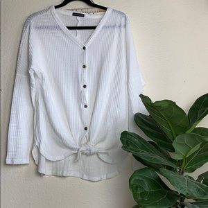 Waffle knit button up